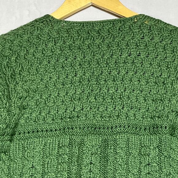 Aran Sweater Market Merino Wool Sweater XS Green Cable Knit V Neck Ireland - Picture 4 of 16